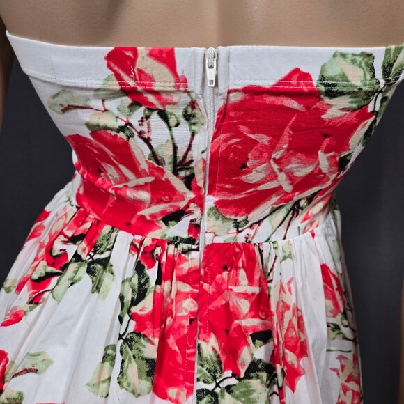 Y2K Trixxi Strapless Mini Dress Size 5 Red White Floral Rose Print Fit Flare - Picture 10 of 10